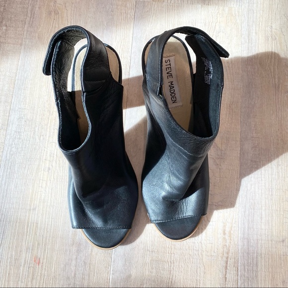 Steve Madden Black Leather Heels size 7 - Picture 3 of 9